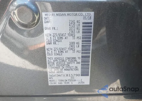 2018 Nissan Rogue Sv from USA, damaged, VIN 5N1AT2MV7JC815790